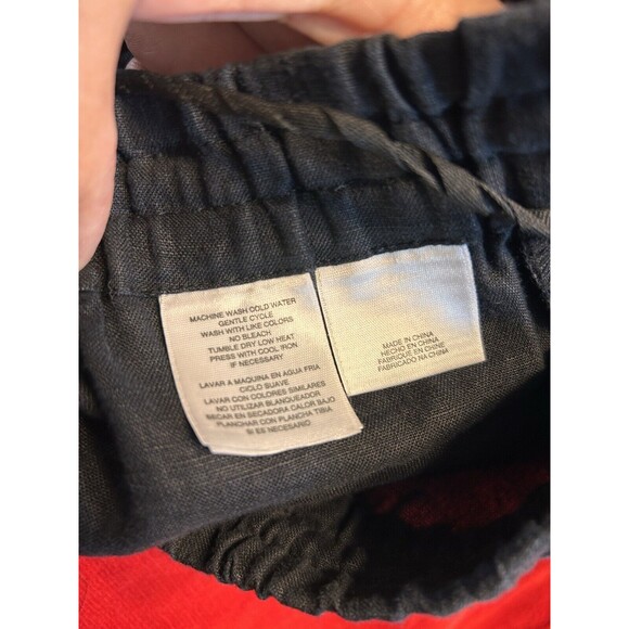 Jones New York Black 100% Linen Pants Size Medium Wide Leg Elastic Waist Pockets - Picture 4 of 6